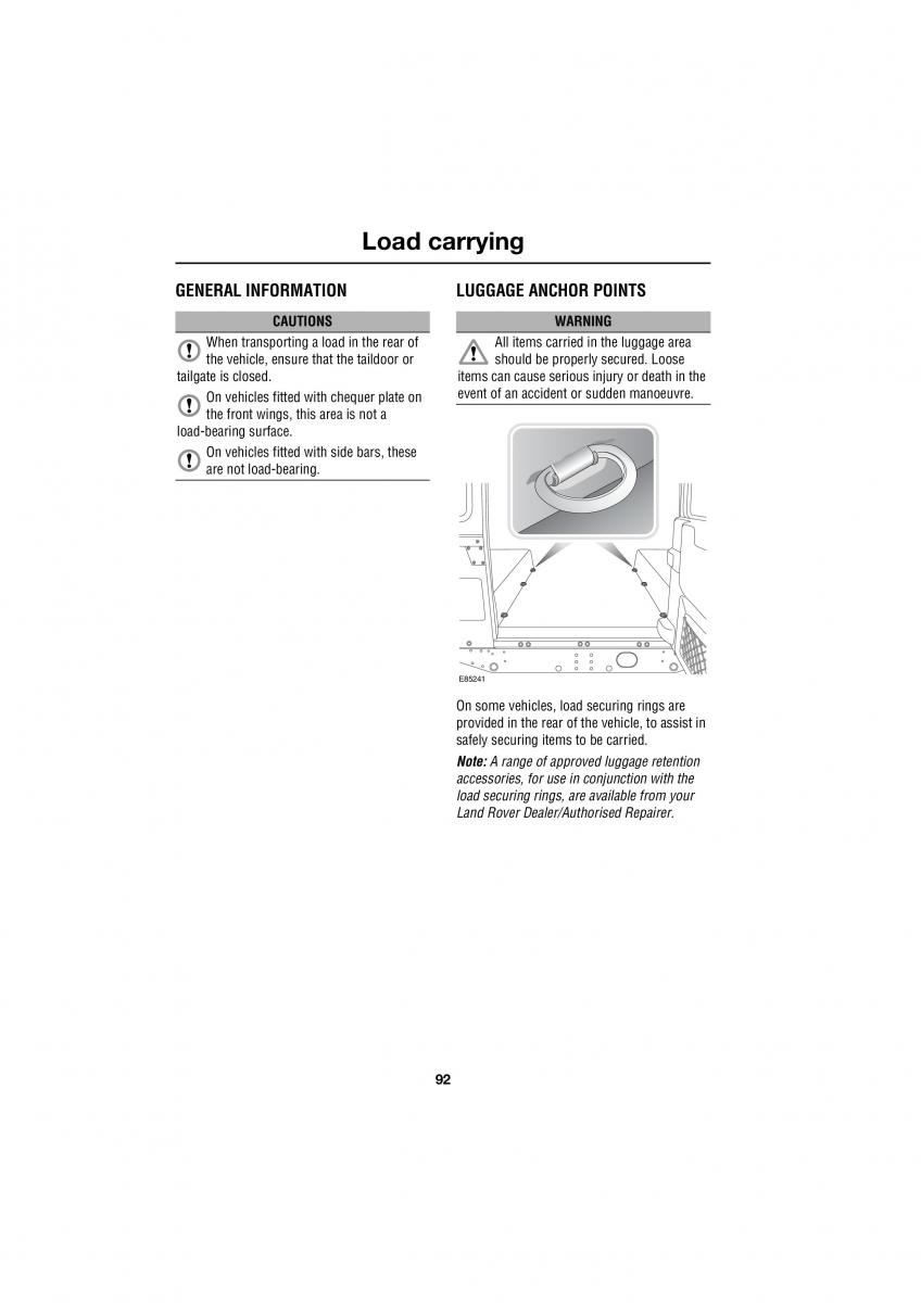 Land Rover Defender III gen owners manual / page 69