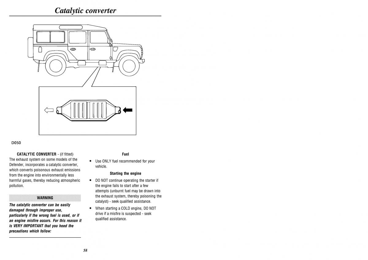 Land Rover Defender II gen owners manual / page 60