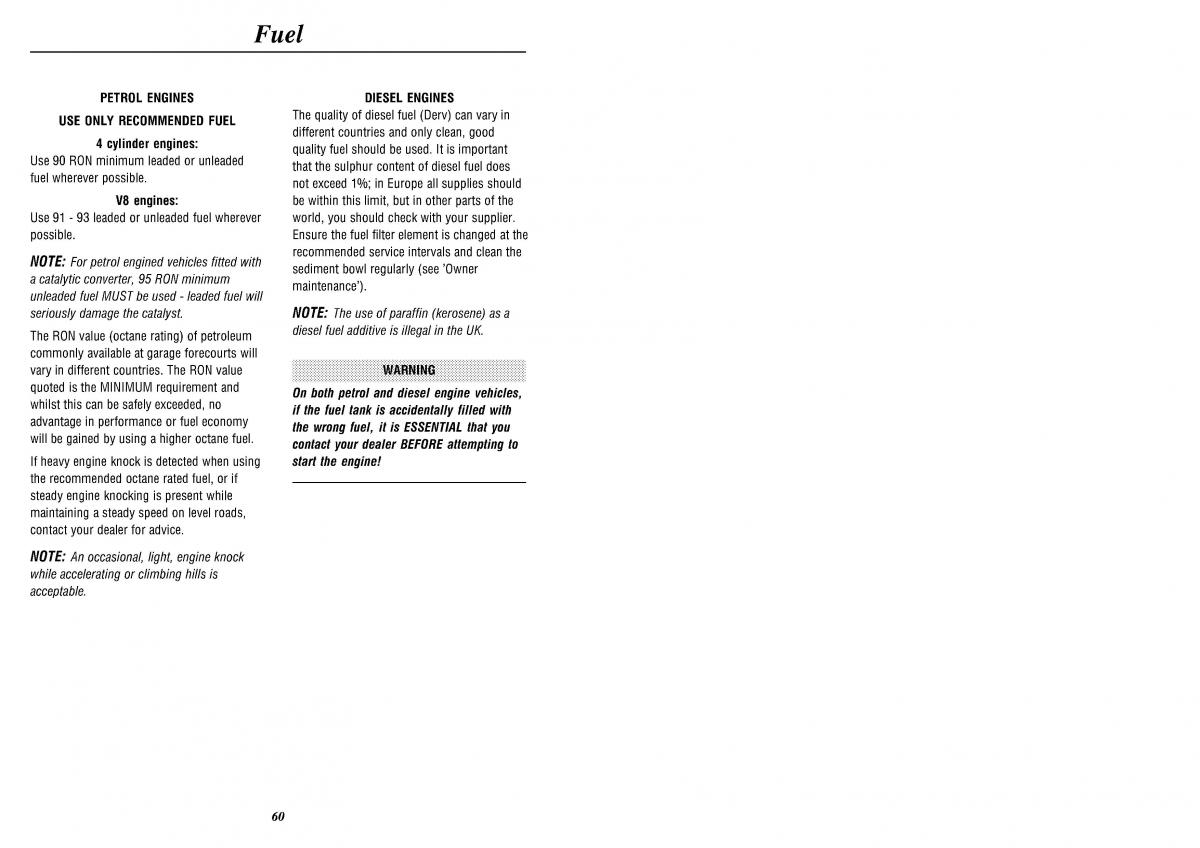 Land Rover Defender II gen owners manual / page 62