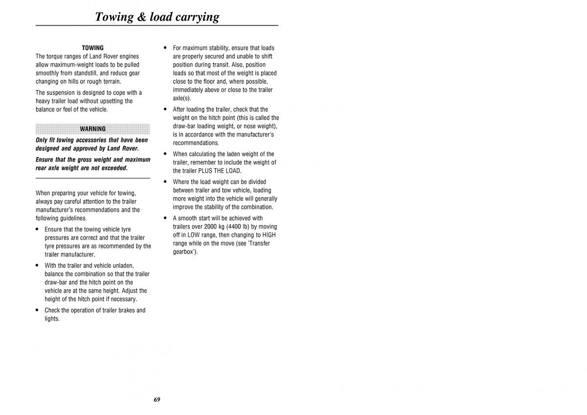 Land Rover Defender II gen owners manual / page 71