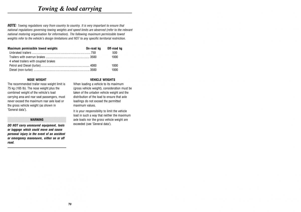 Land Rover Defender II gen owners manual / page 72