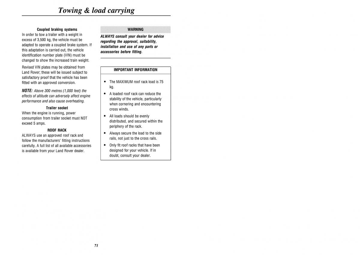 Land Rover Defender II gen owners manual / page 73