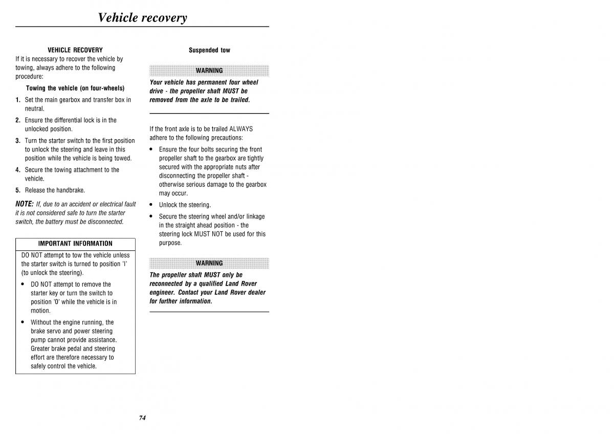 Land Rover Defender II gen owners manual / page 76