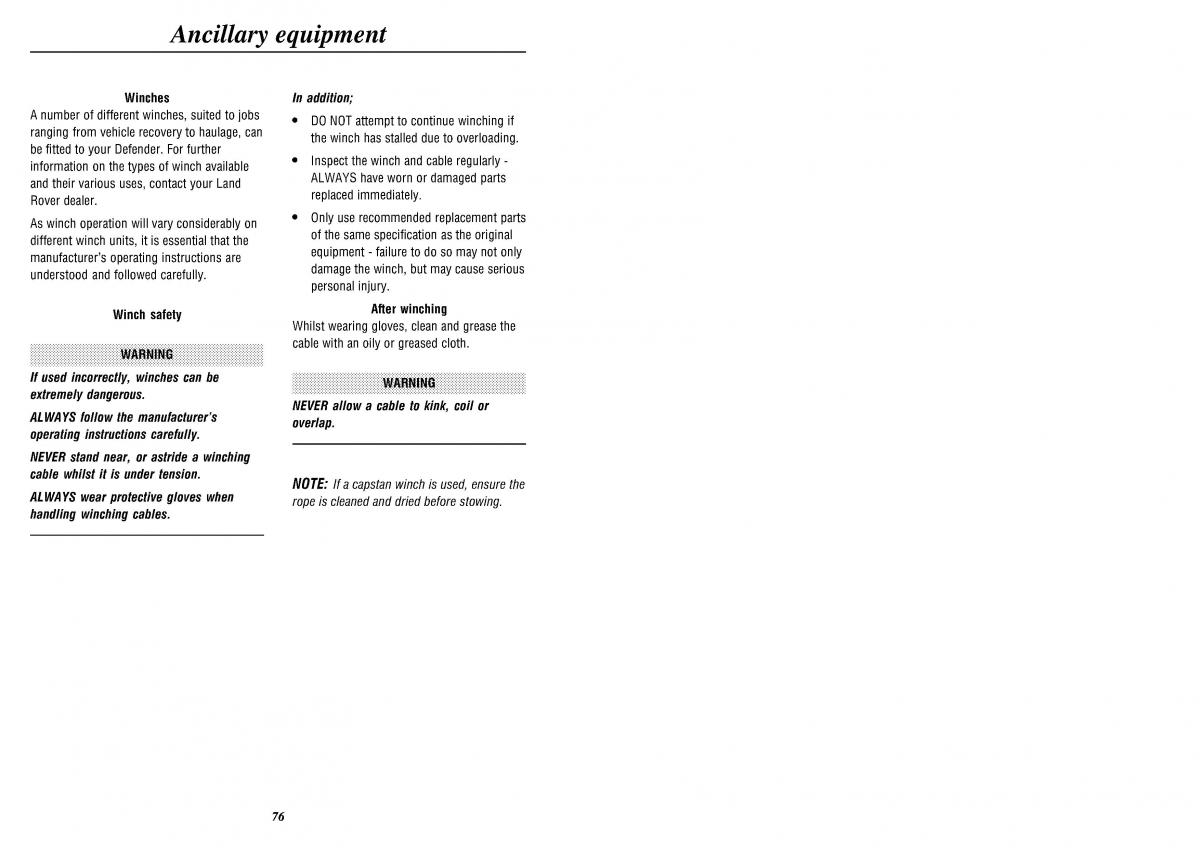 Land Rover Defender II gen owners manual / page 78