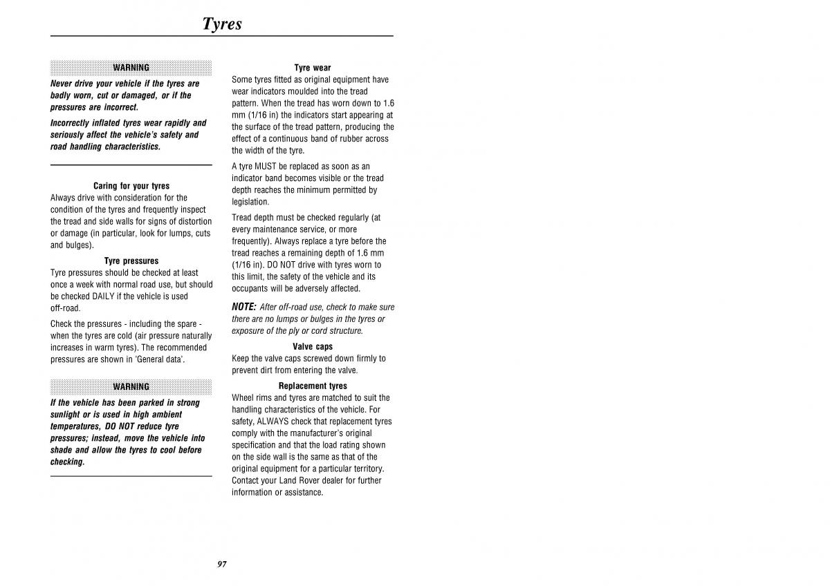 Land Rover Defender II gen owners manual / page 99