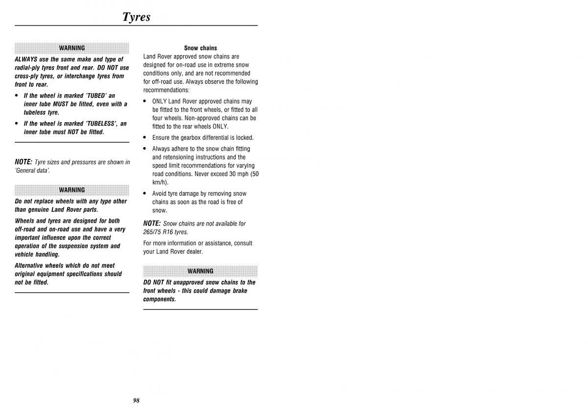 Land Rover Defender II gen owners manual / page 100