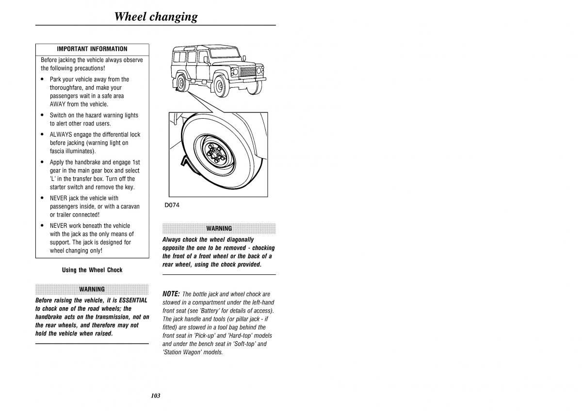 Land Rover Defender II gen owners manual / page 105