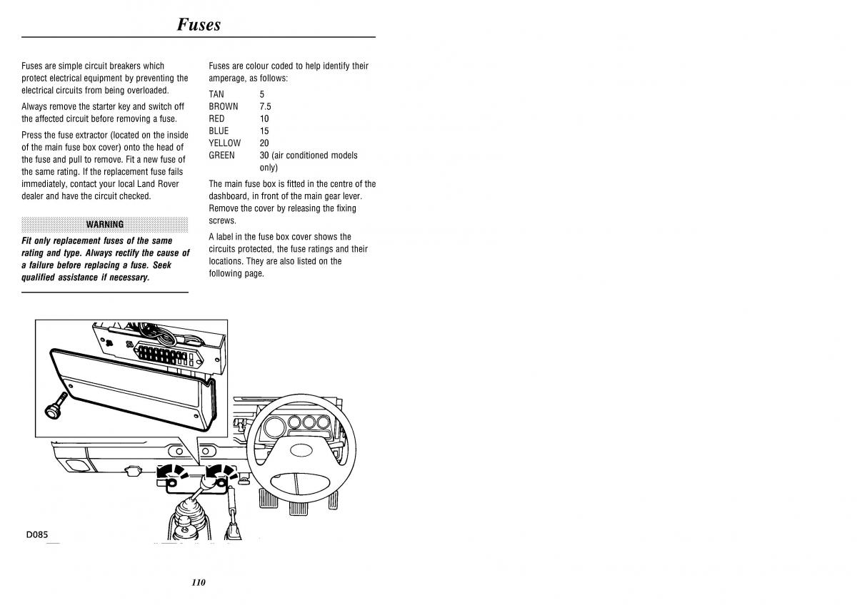 Land Rover Defender II gen owners manual / page 112