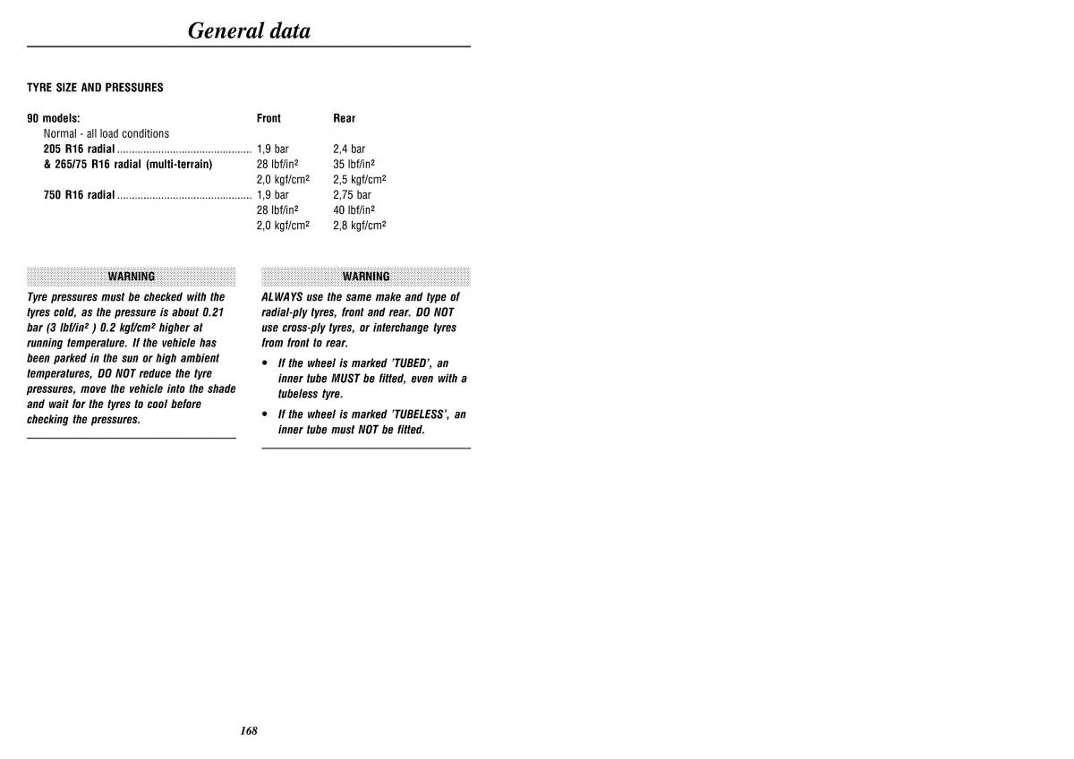 Land Rover Defender II gen owners manual / page 170