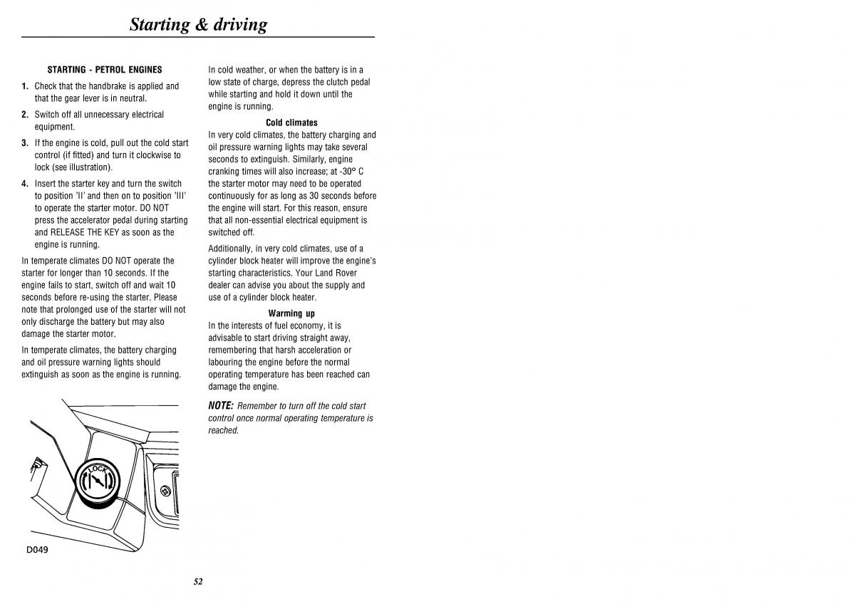 Land Rover Defender II gen owners manual / page 54