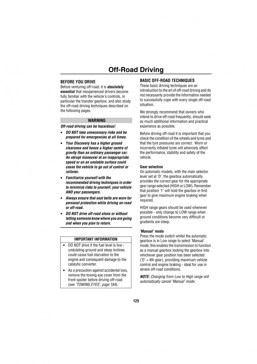 Land Rover Discovery II 2 owners manual / page 118