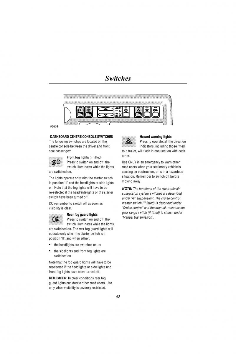 Land Rover Range Rover II 2 P38A owners manual / page 65