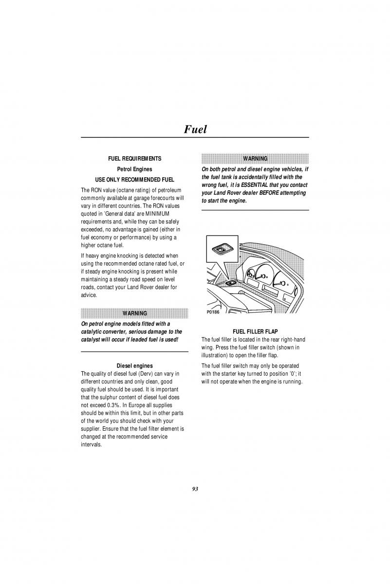 Land Rover Range Rover II 2 P38A owners manual / page 95