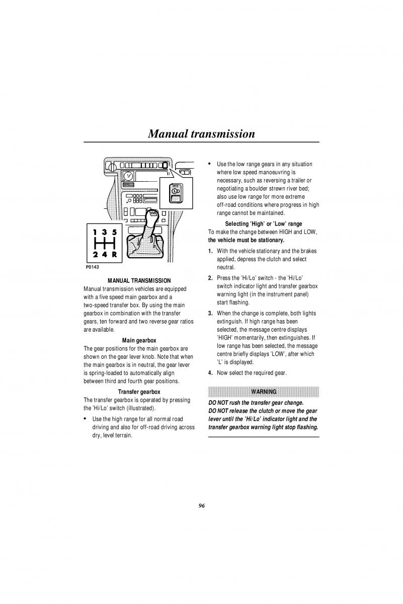 Land Rover Range Rover II 2 P38A owners manual / page 98