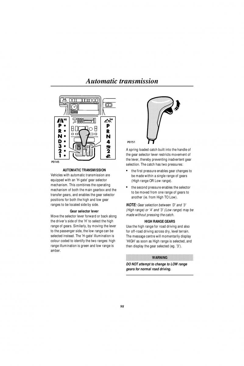 Land Rover Range Rover II 2 P38A owners manual / page 100