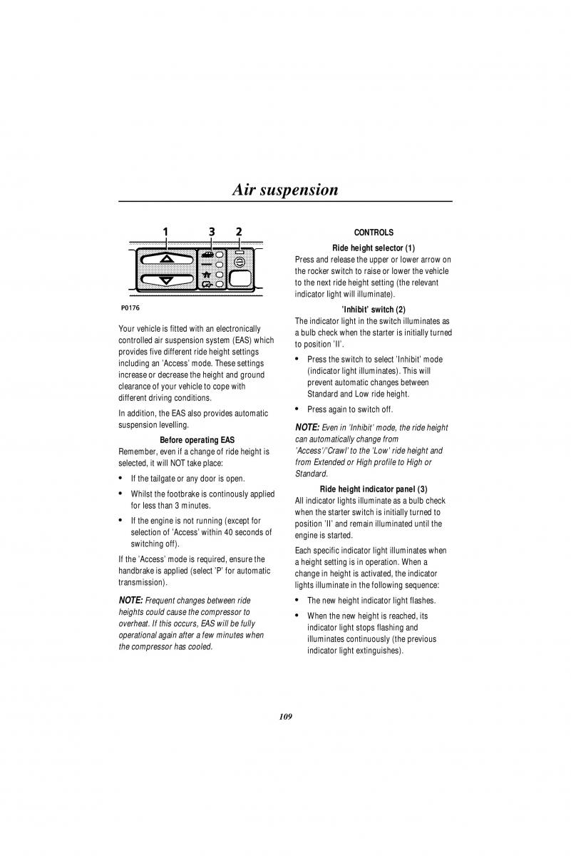 Land Rover Range Rover II 2 P38A owners manual / page 111