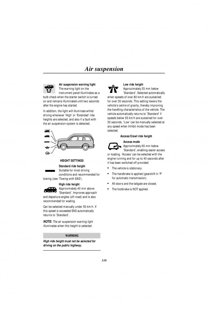 Land Rover Range Rover II 2 P38A owners manual / page 112