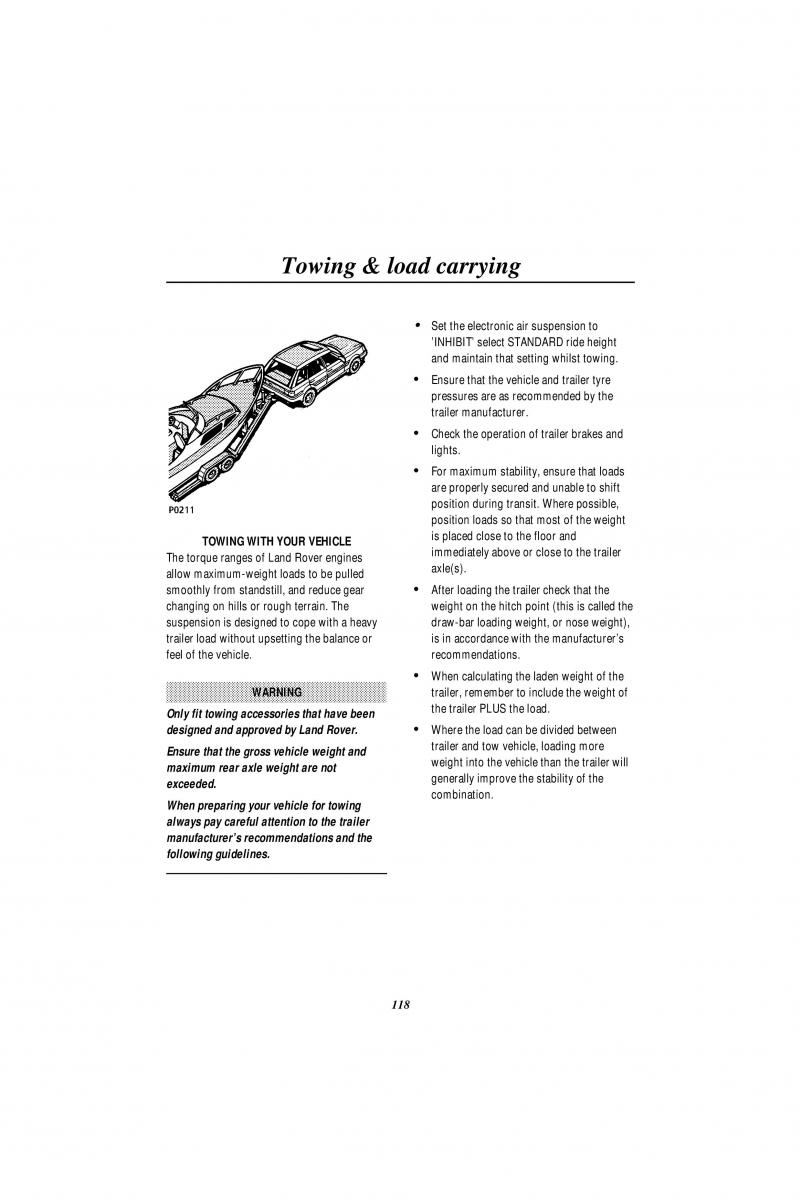 Land Rover Range Rover II 2 P38A owners manual / page 120