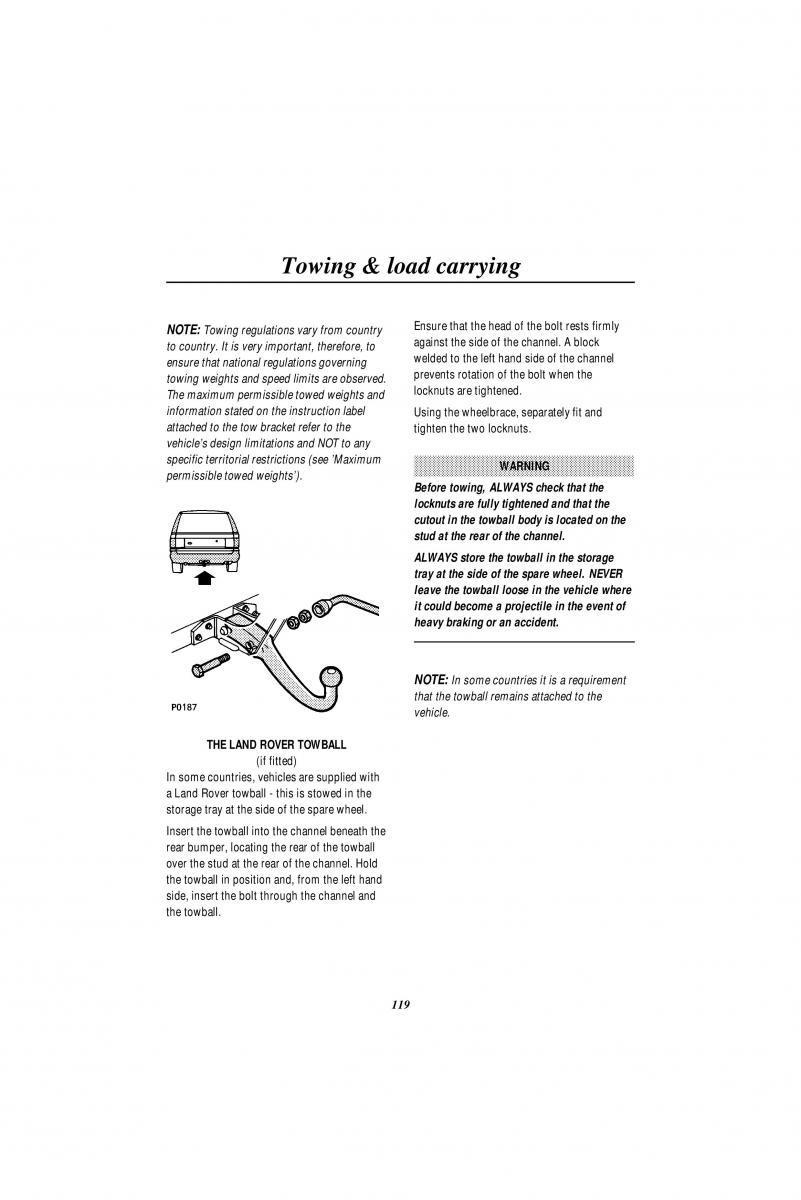 Land Rover Range Rover II 2 P38A owners manual / page 121