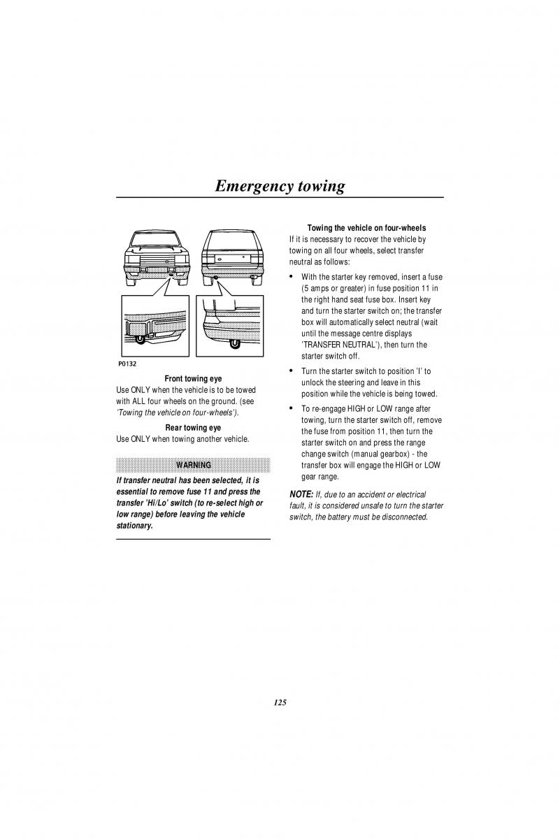 Land Rover Range Rover II 2 P38A owners manual / page 127