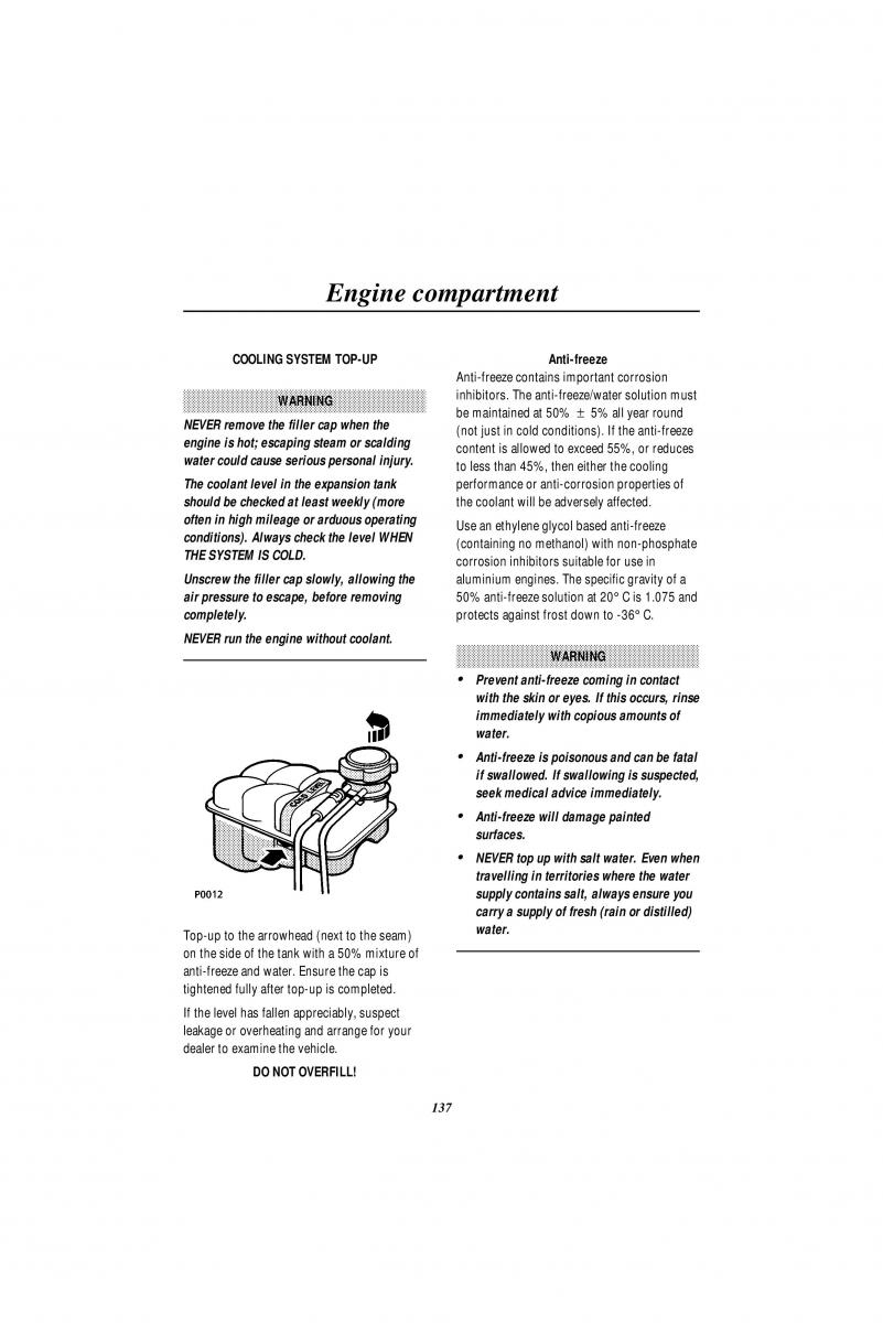Land Rover Range Rover II 2 P38A owners manual / page 139