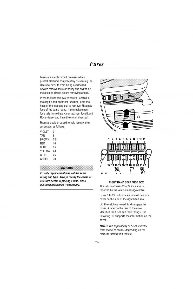 Land Rover Range Rover II 2 P38A owners manual / page 157