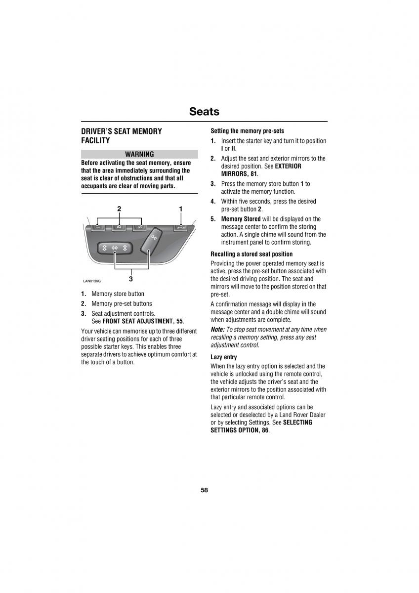 Land Rover Range Rover III 3 L322 owners manual / page 58