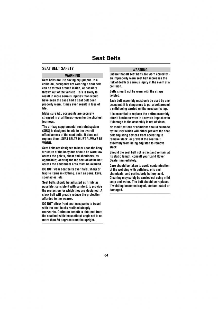 Land Rover Range Rover III 3 L322 owners manual / page 64