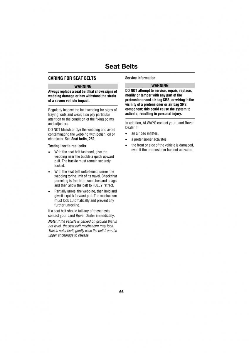 Land Rover Range Rover III 3 L322 owners manual / page 66