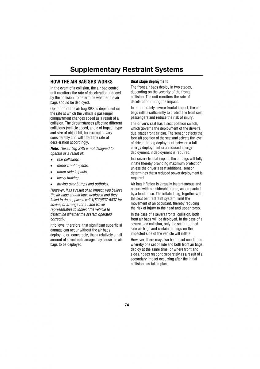 Land Rover Range Rover III 3 L322 owners manual / page 74