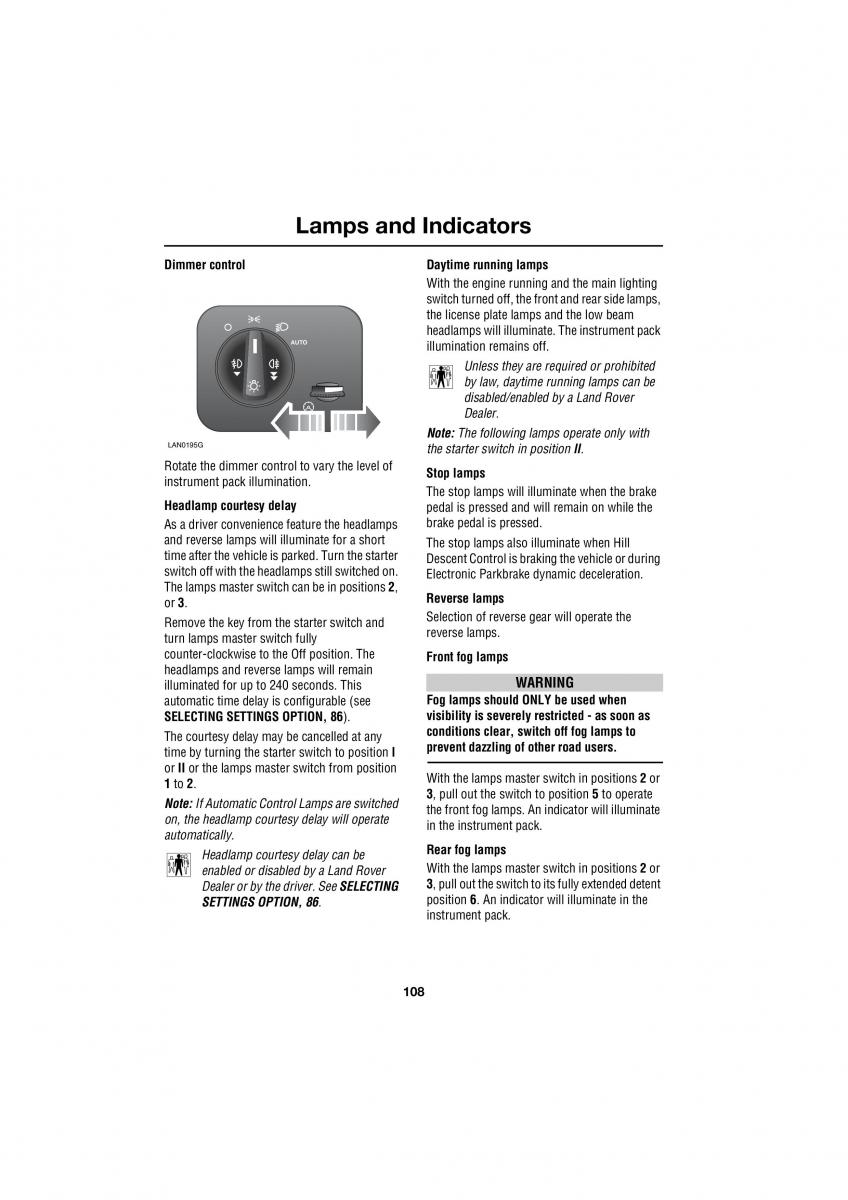 Land Rover Range Rover III 3 L322 owners manual / page 108