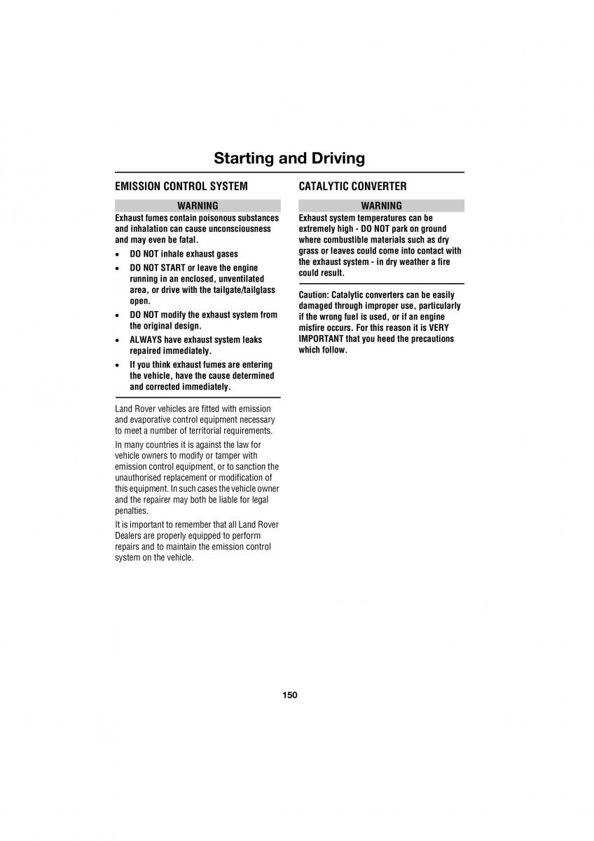 Land Rover Range Rover III 3 L322 owners manual / page 150