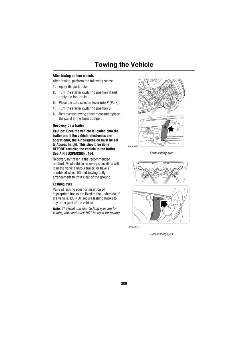 Land Rover Range Rover III 3 L322 owners manual / page 209