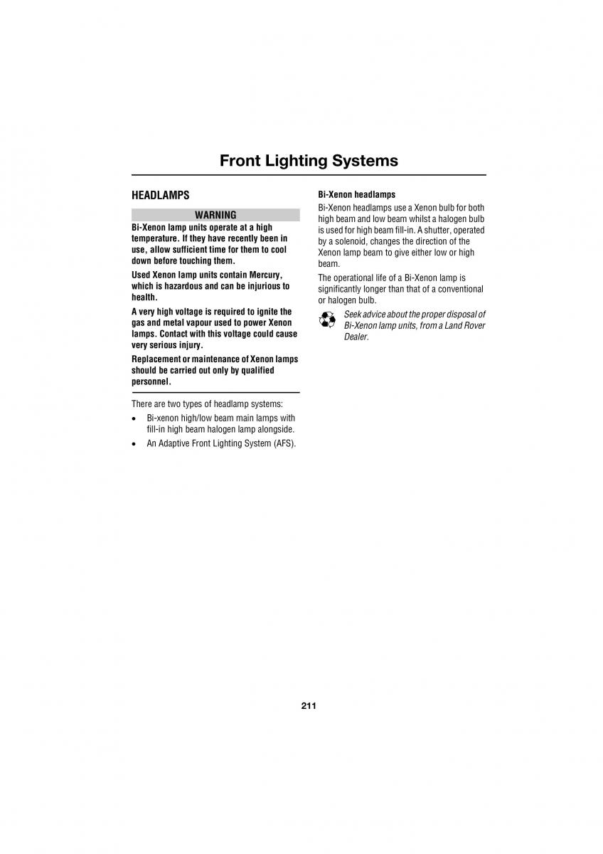 Land Rover Range Rover III 3 L322 owners manual / page 211