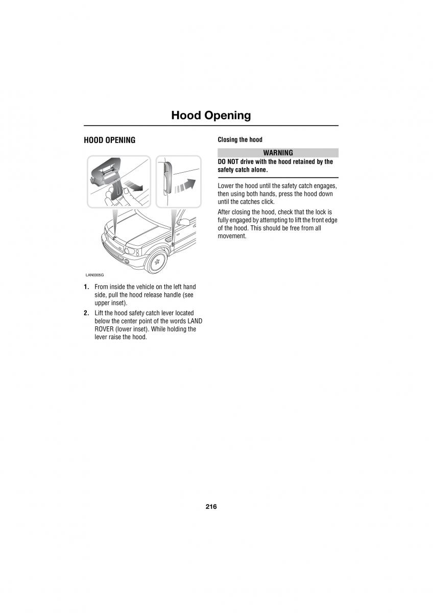 Land Rover Range Rover III 3 L322 owners manual / page 216