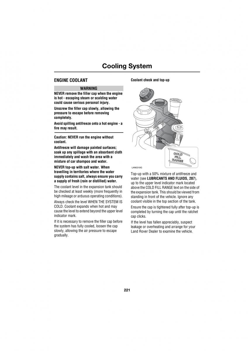 Land Rover Range Rover III 3 L322 owners manual / page 221