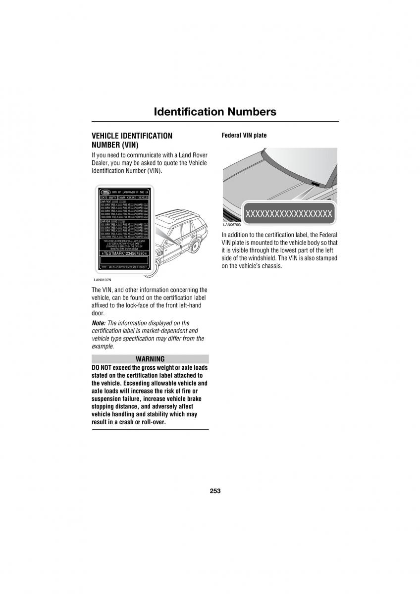 manual  Land Rover Range Rover III 3 L322 owners manual / page 253