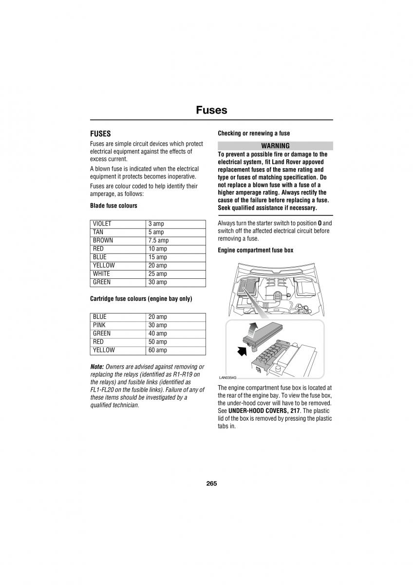 Land Rover Range Rover III 3 L322 owners manual / page 265