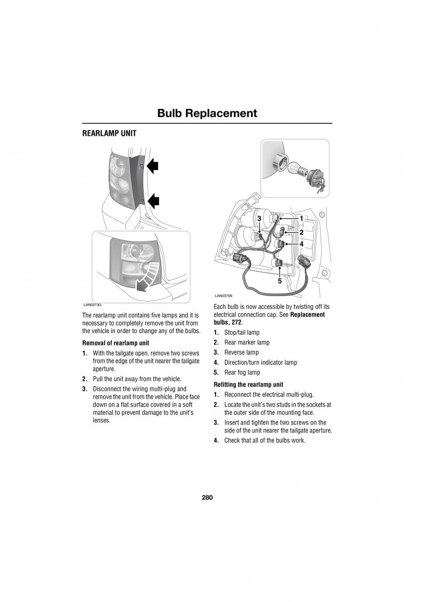 Land Rover Range Rover III 3 L322 owners manual / page 280