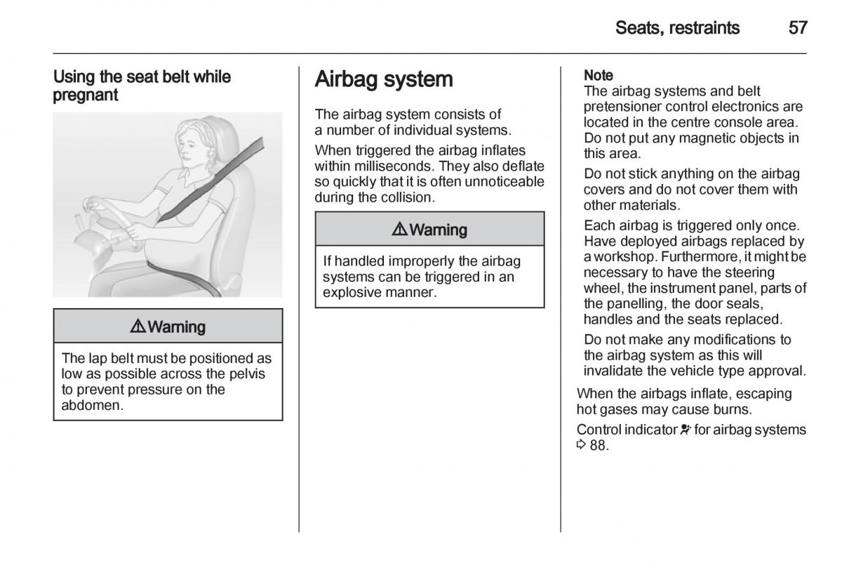 Opel Zafira B owners manual / page 57