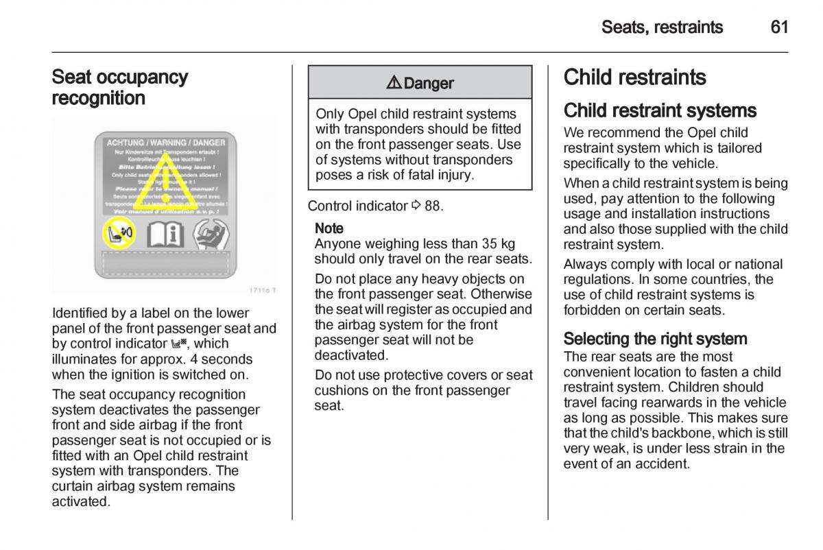 Opel Zafira B owners manual / page 61