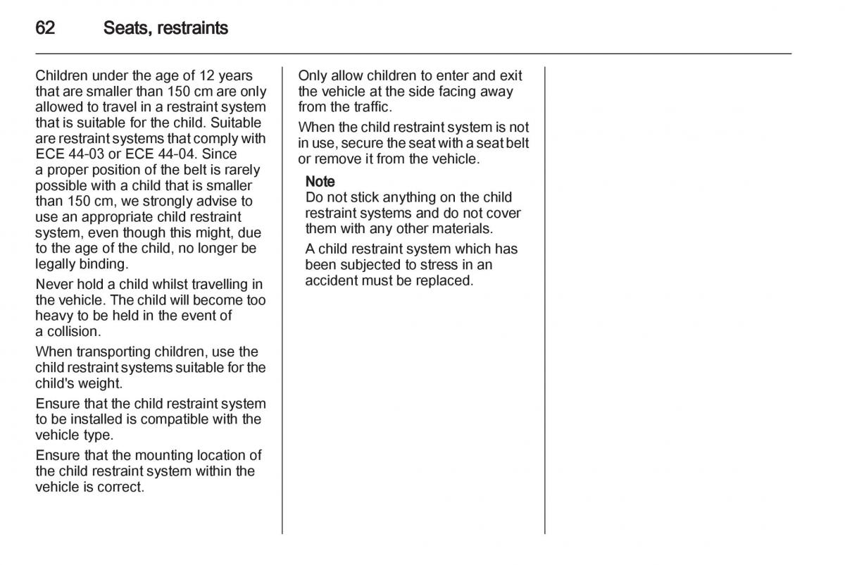 Opel Zafira B owners manual / page 62