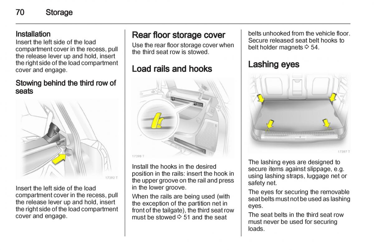 Opel Zafira B owners manual / page 70