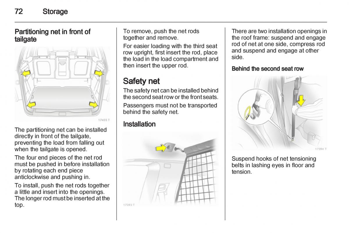 Opel Zafira B owners manual / page 72