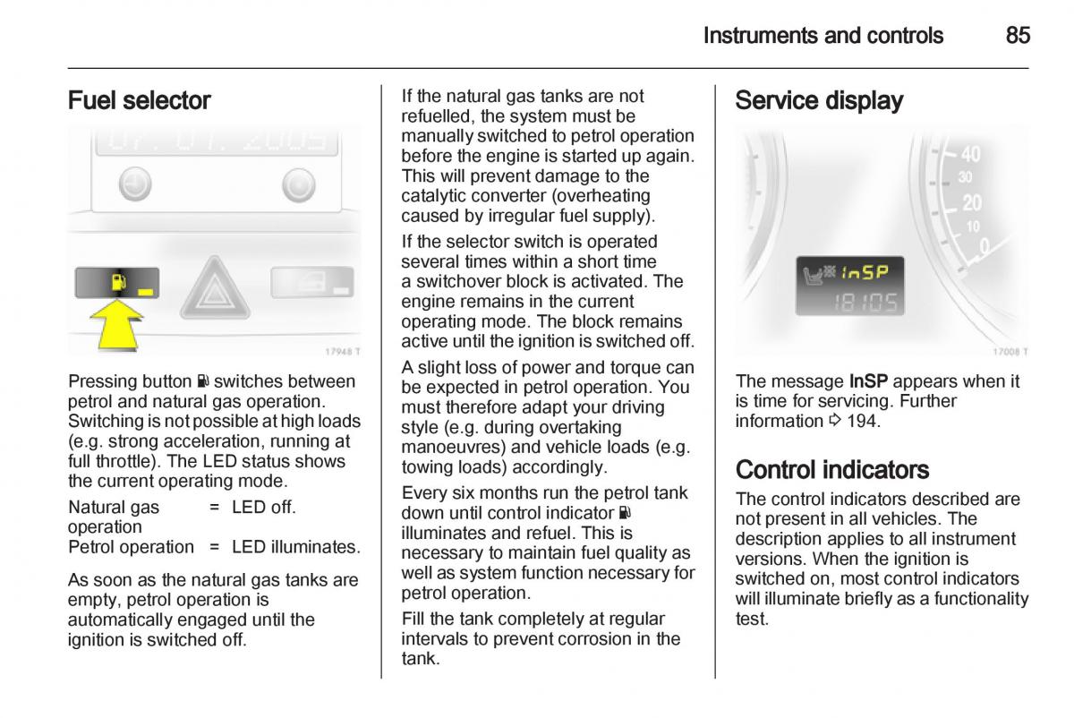 Opel Zafira B owners manual / page 85