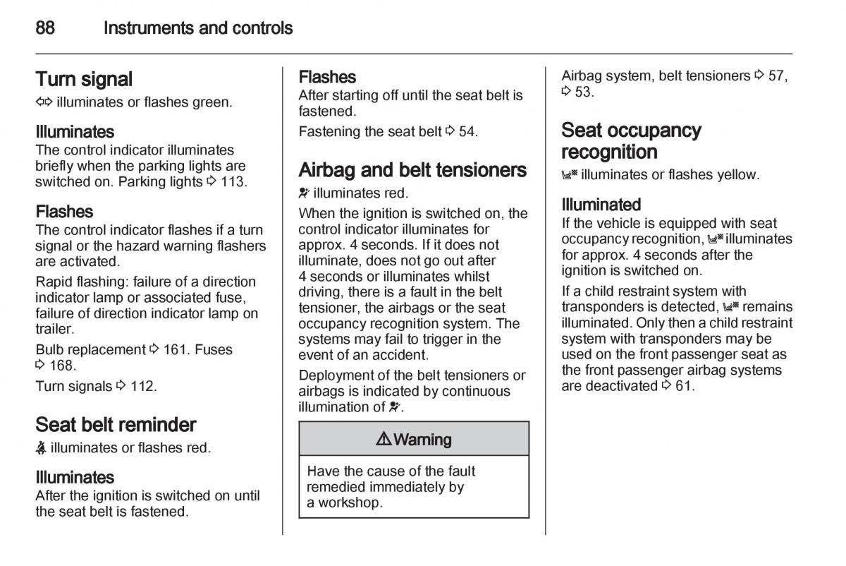 Opel Zafira B owners manual / page 88