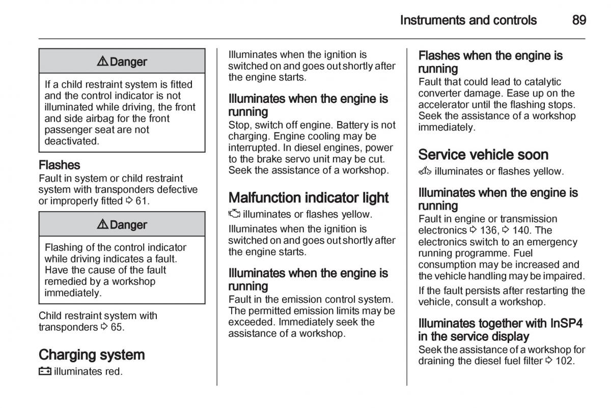 Opel Zafira B owners manual / page 89