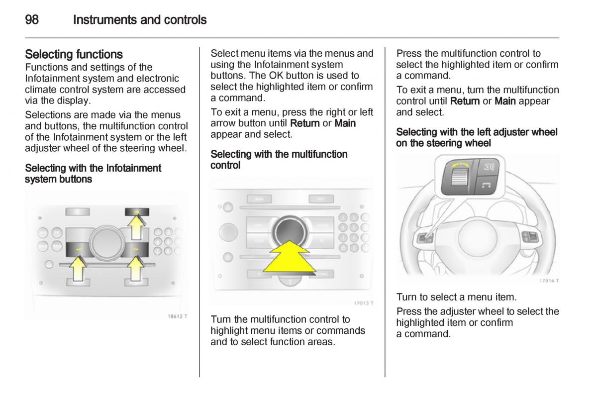 Opel Zafira B owners manual / page 98