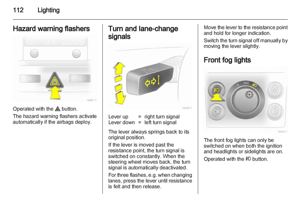 Opel Zafira B owners manual / page 112