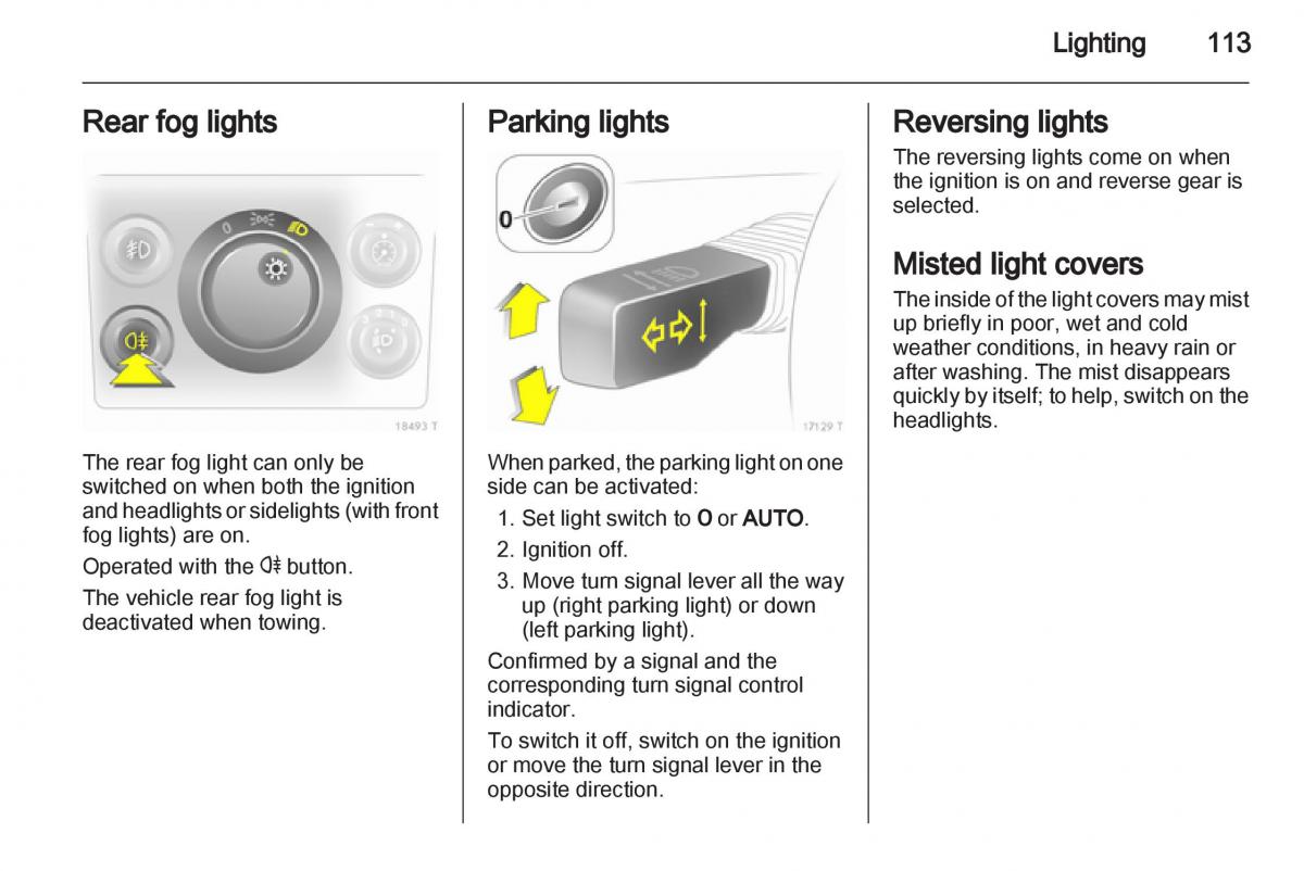 Opel Zafira B owners manual / page 113